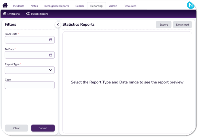 Statistics Reports Page